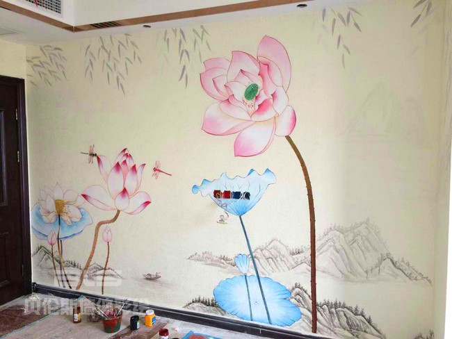 翡丽蓝湾客厅墙绘壁画