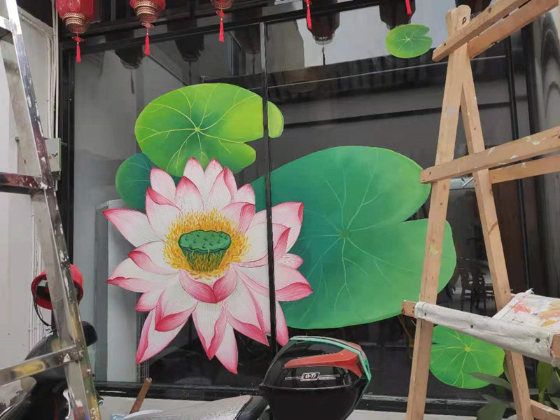 牛塘饭店玻璃画